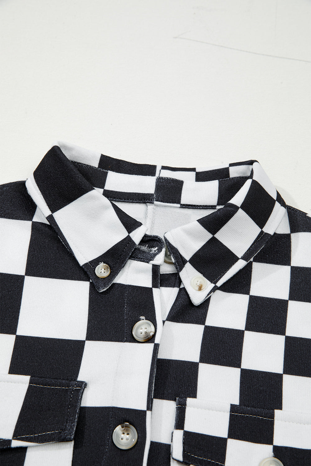 Black Checkerboard Flap Pocket Button Front Shacket For Casual Wear Lightweight Street Style Outerwear Dear-Lover Dropshipping
